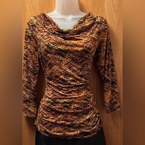 Susan Graver Liquid Knit Cowl Tunic Top Earth Tones XS